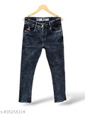 Dark blue distressed denim jeans, men's casual wear