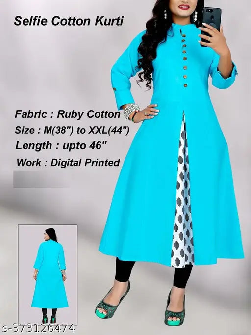 Cotton Myra Graceful Three-Quarter Sleeve Solid Kurtis, Indian-made women's fashion, low price, best quality