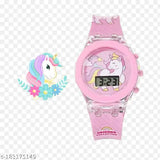 Digital watch with glow in dark design, featuring unicorn cartoon