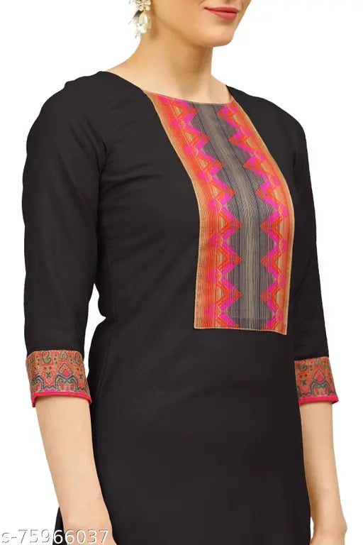 Black printed cotton kurta set with palazzos and dupatta, three-quarter sleeves - Indian women's fashion