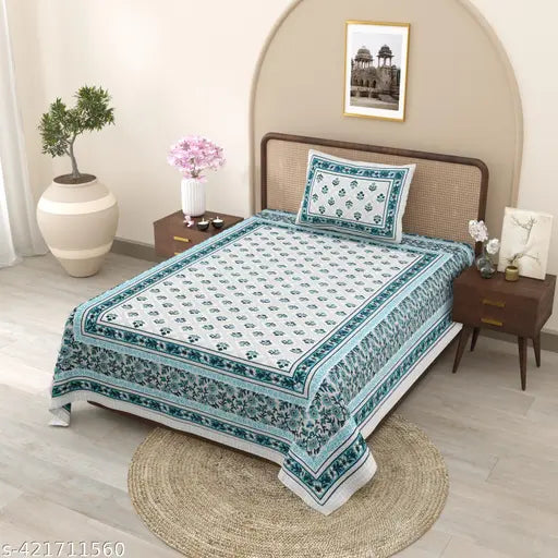 Shubastik 250 TC cotton single printed bedsheet with botanical pattern, ideal for summer, vibrant and elegant bedroom decor