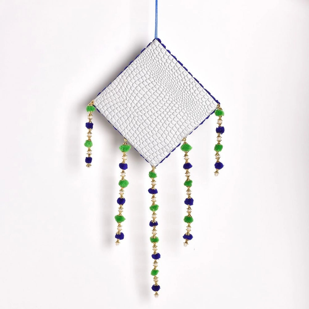 Handmade wall decor with pompoms and beads, handcrafted crafts, wall hanging home decoration