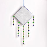 Handmade wall decor with pompoms and beads, handcrafted crafts, wall hanging home decoration