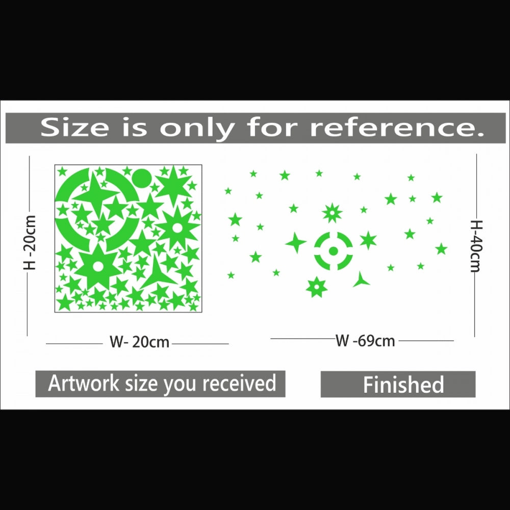 Green vinyl galaxy stars with moon radium wall sticker, decorative peel-and-stick design for calming, dark room ambiance (69x40cm)