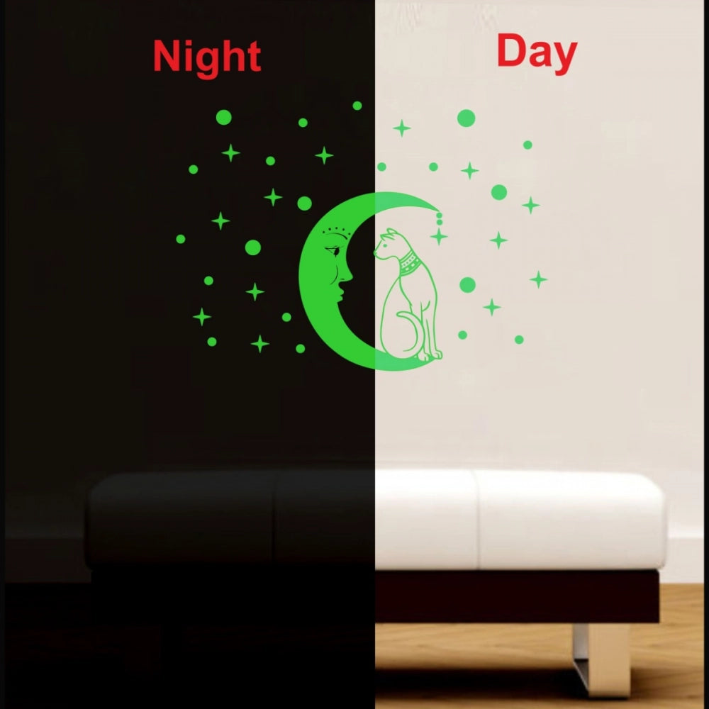 Green vinyl wall sticker, galaxy with moon radium night glow, peel & stick, 61x37cm