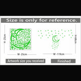 Green vinyl galaxy wall sticker with moon radium, peel-and-stick decor for calming bedroom space (119x68cm)