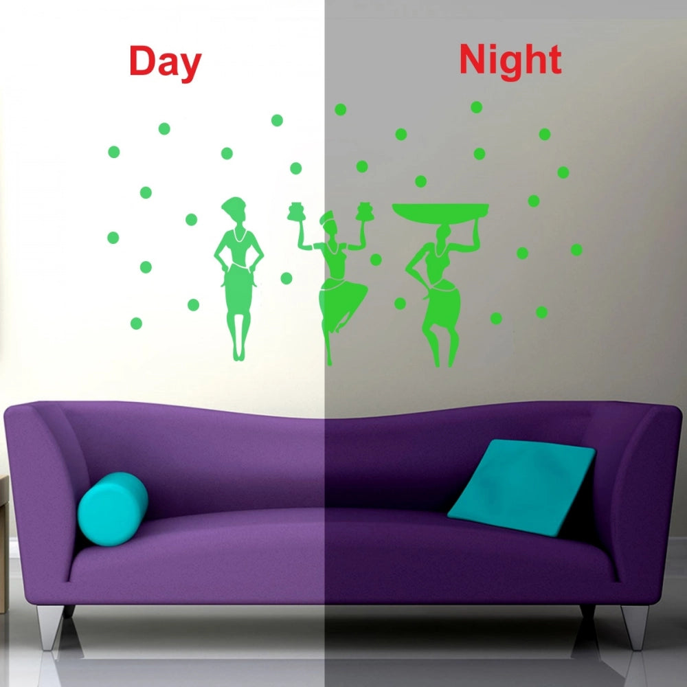 Green Dancing Lady Radium Peel-and-Stick Vinyl Wall Sticker, 72x40cm, ideal for bedroom decor, promoting relaxation and low light environment