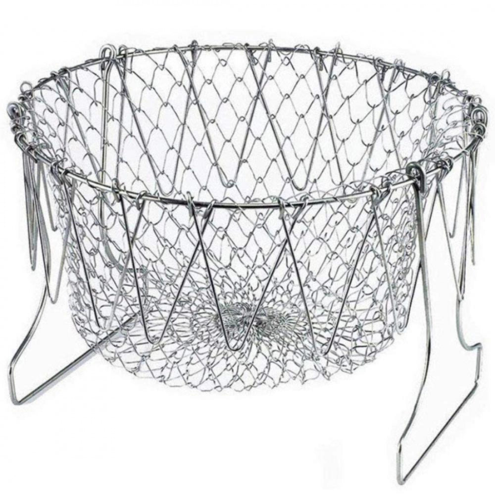 Assorted color foldable stainless steel strainer chef basket for easy kitchen storage and multiple uses