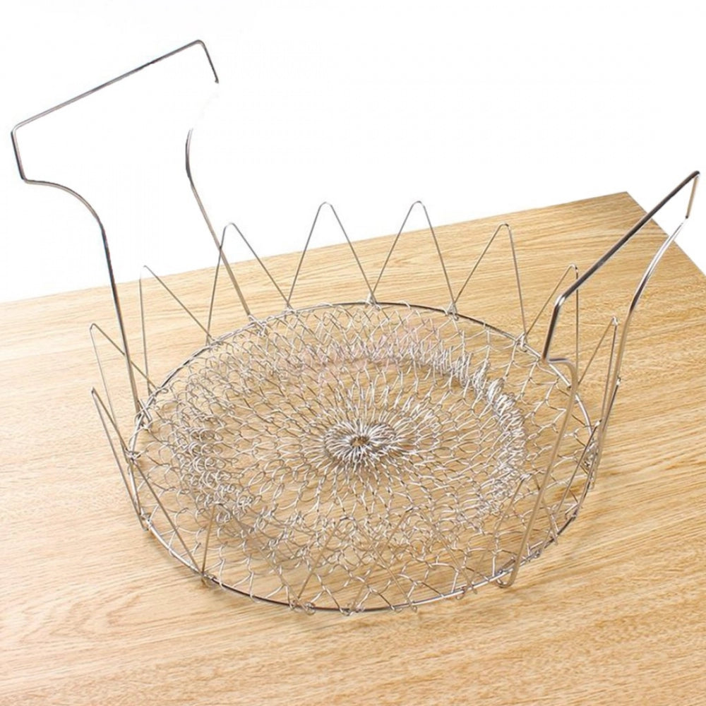 Assorted stainless steel foldable strainer chef baskets for kitchen, 12-inches set for easy storage and strain cooking
