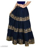 Navy blue, paisley trimmed skirt with slits