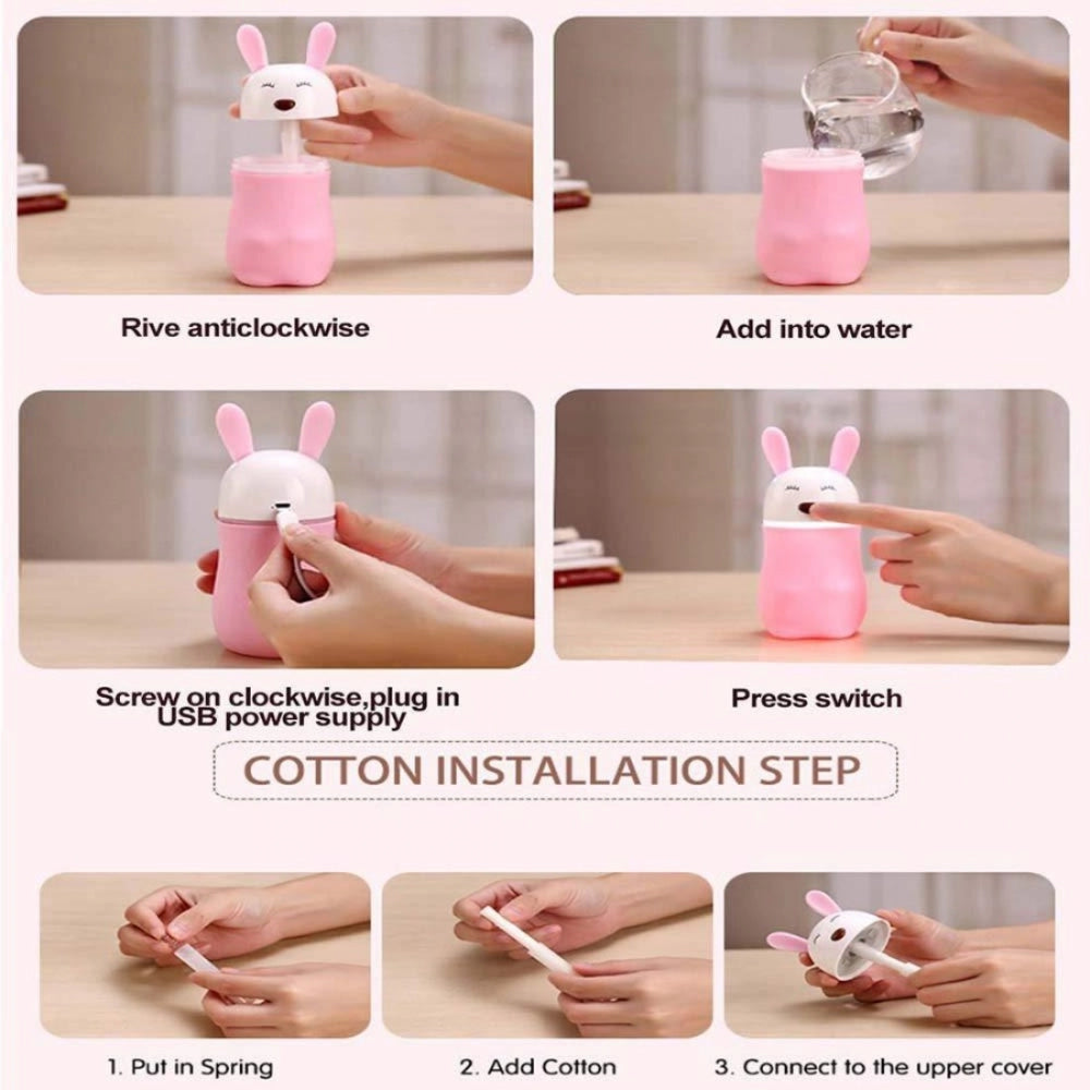 Assorted rabbit-shaped USB humidifier with LED lamp and aroma oil diffuser for car, home, and office