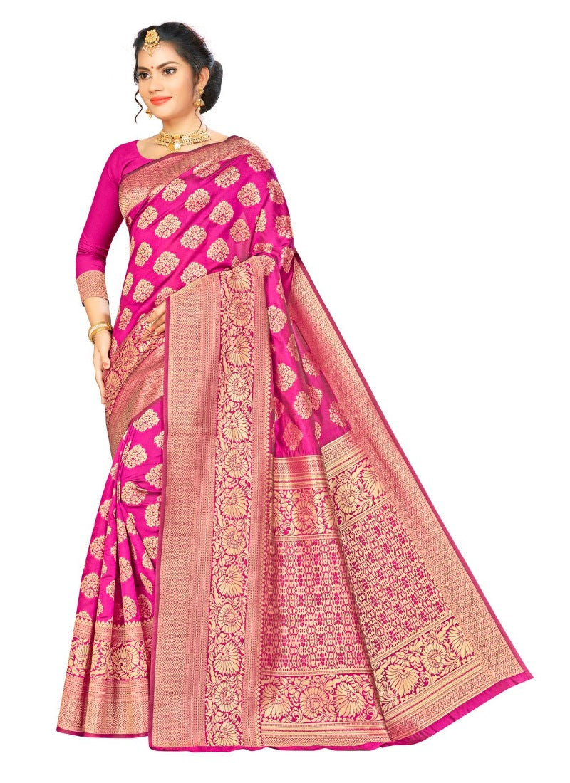 Women's Banarasi Silk Saree (Pink,5-6 Mtrs)