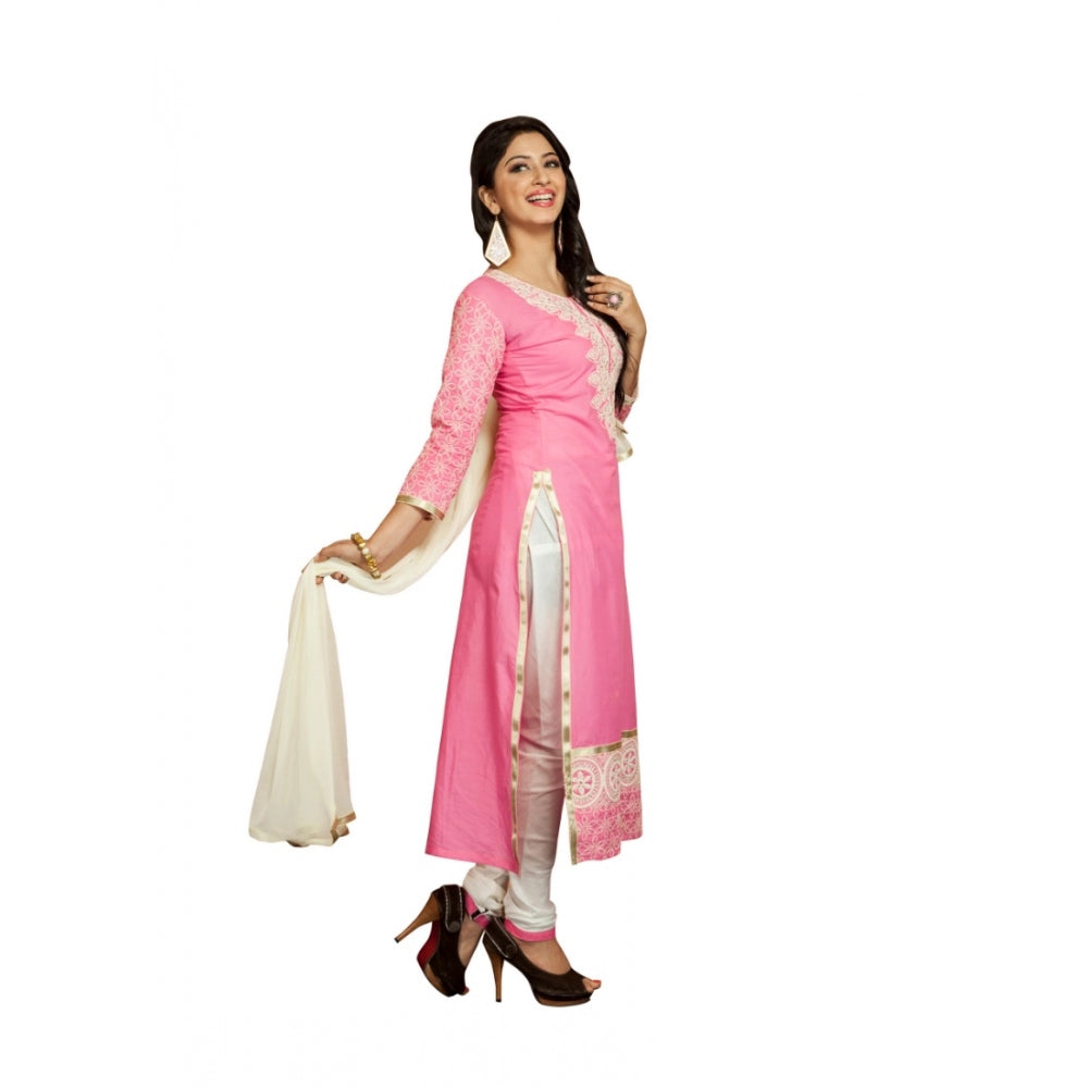 Pink & White Georgette Unstitched Salwar Suit with Dupatta, ideal for party & festive occasions (2.2 meters)