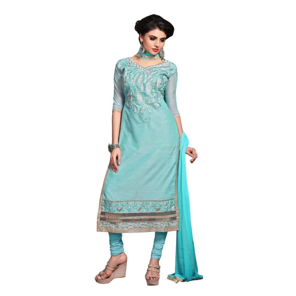 Light sea green Chanderi unstitched salwar suit (2.3 mtrs), perfect for party and festive occasions