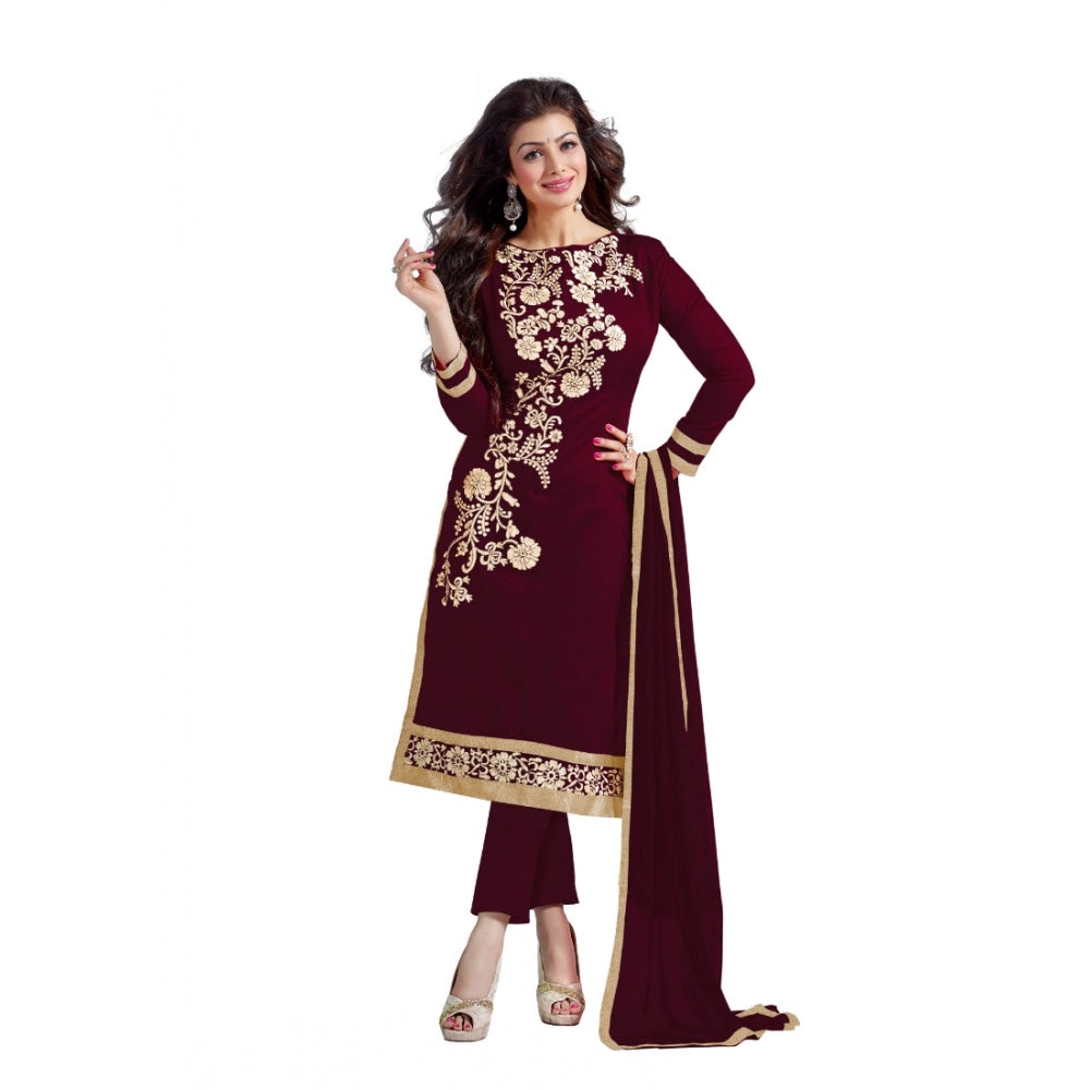 Brown 2m Chanderi unstitched salwar suit with dupatta - ideal for party and festive occasions