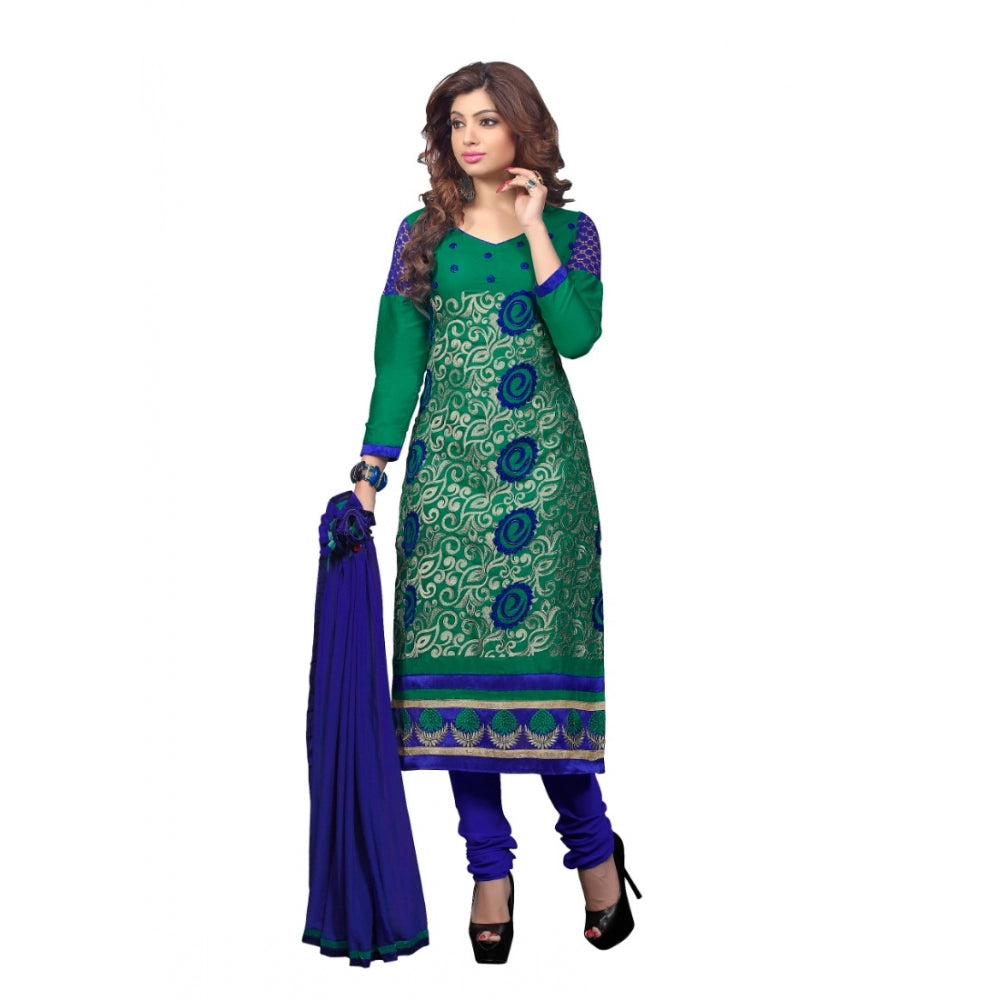 Green glaze cotton unstitched salwar suit with dupatta, 2.2 meters length for party & festive wear (may slightly differ from image)