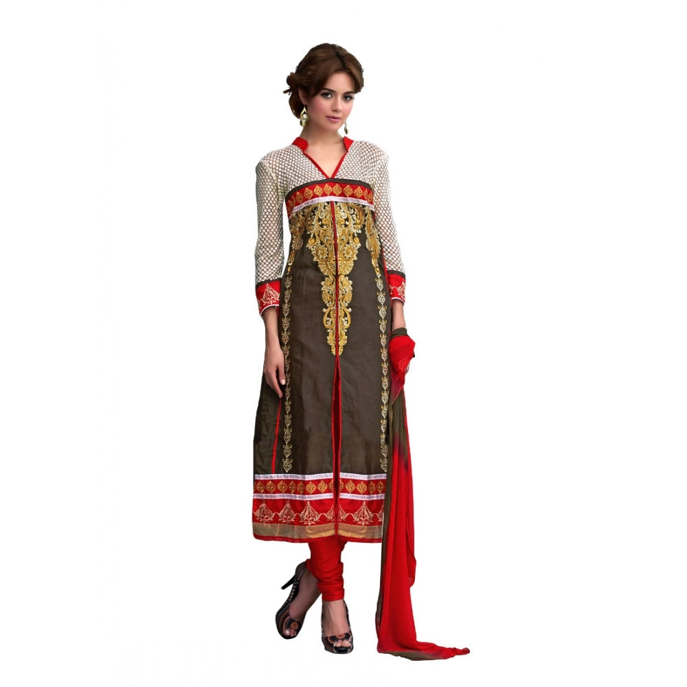 Glaze brown cotton unstitched salwar suit with dupatta (2.2 mtrs), suitable for party and festive occasions
