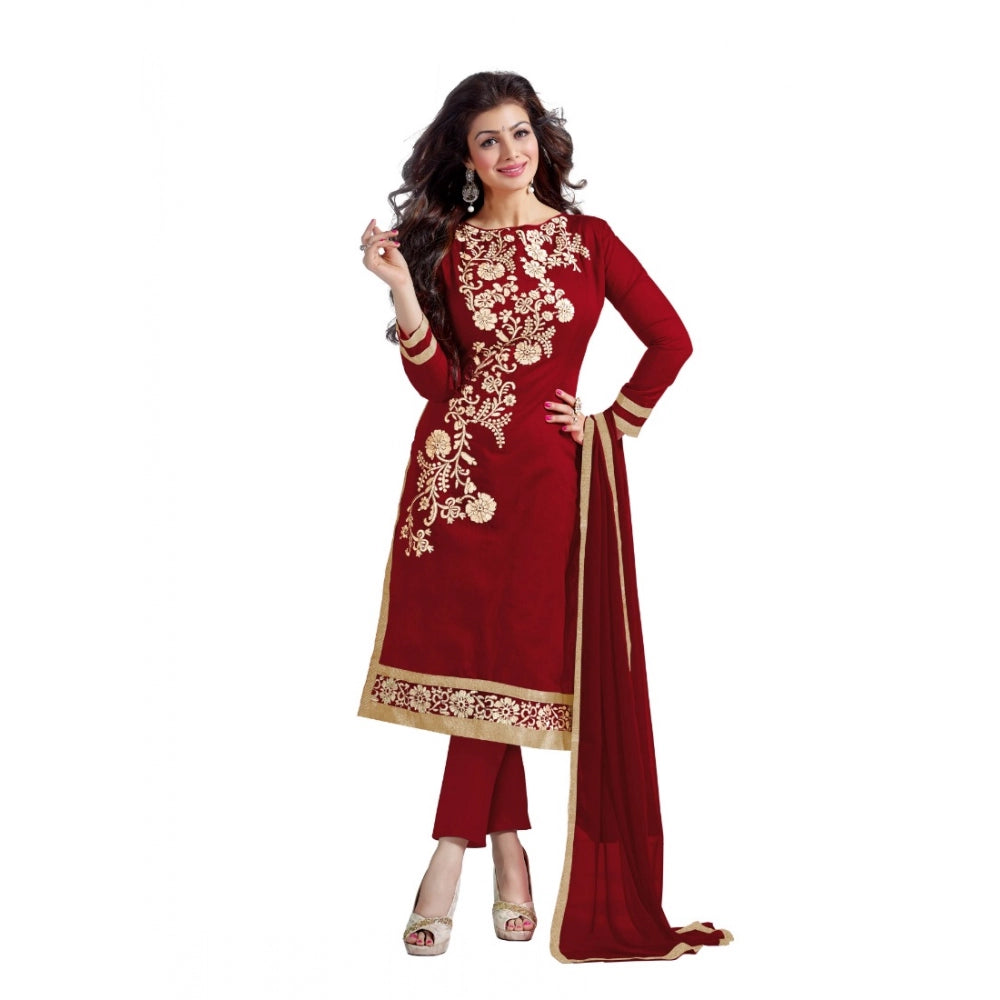 Maroon 2m Chanderi unstitched salwar suit, perfect for parties & festivals