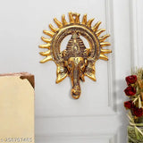 Golden aluminum Ganesha wall hanging II, Lootnixx Lord Ganesha Face Idol. Ideal for home entrance showpiece, pooja room temple decoration. Vastu-compliant, 24 cm height