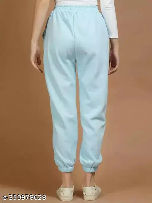 Sky blue jogger pants, women's elastic waistband, high-waisted