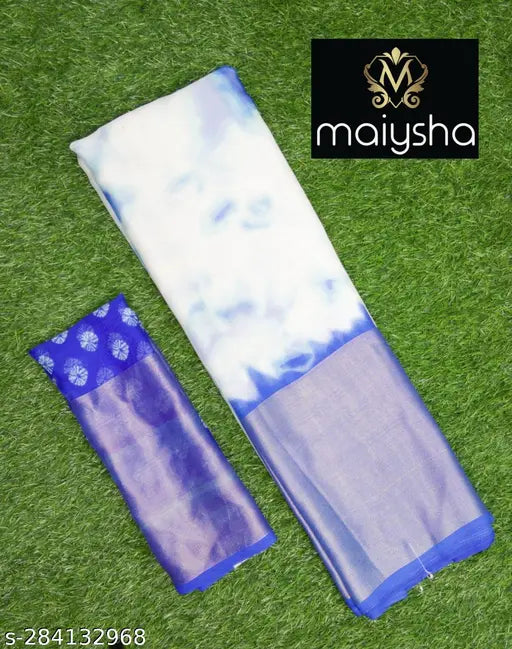 Soft Brasso Moss Chiffon Shibori Print Saree with Contrast Blouse, Indian summer wear