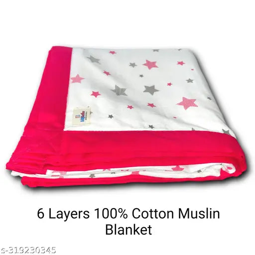 PinkStar Design 100% organic cotton 6 layer muslin baby quilt, size 32 Fit x 32 Fit for winter use