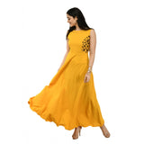 Women's yellow sleeveless full length crepe gown