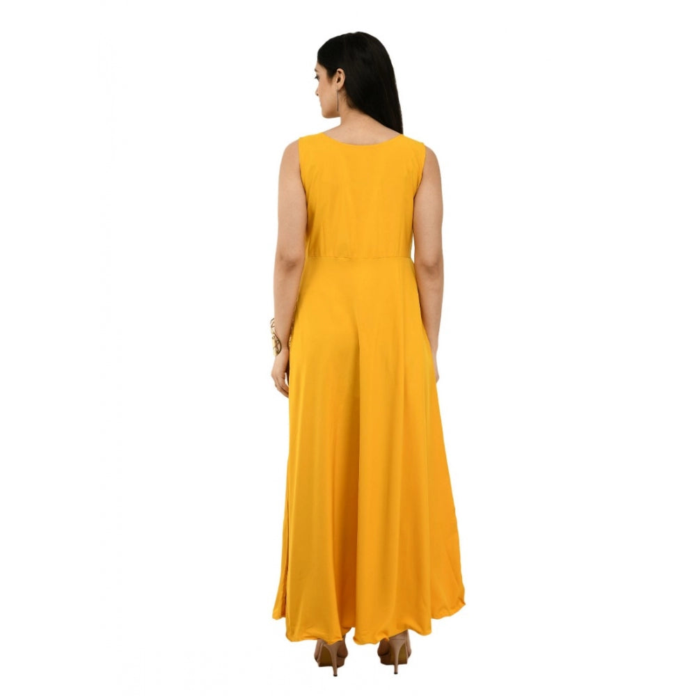Yellow crepe sleeveless full length gown women's