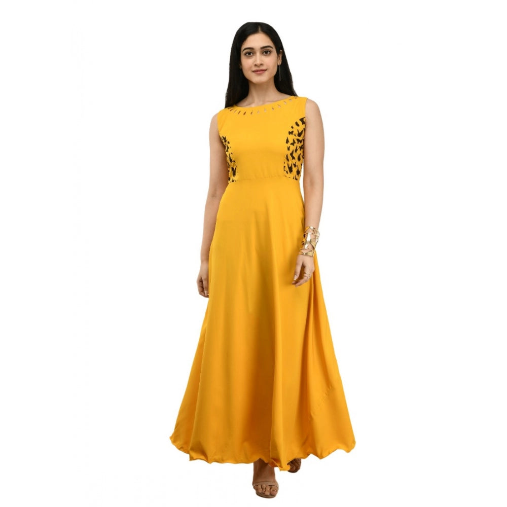 Women's yellow sleeveless full length crepe dress