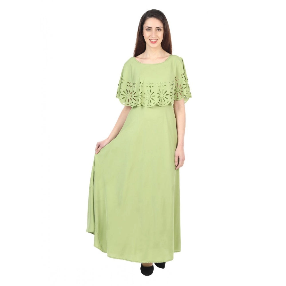 Light green crepe fabric sleeveless full length gown
