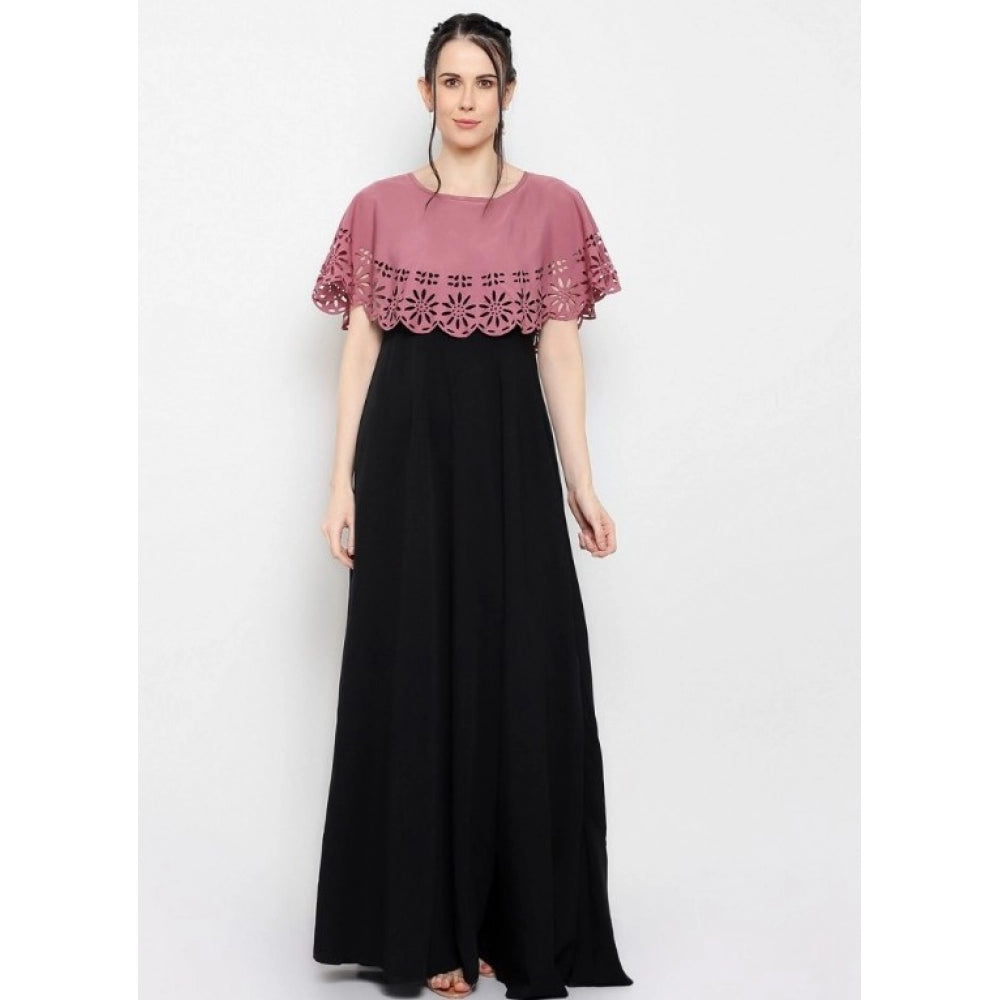 Peach full-length crepe sleeveless gown