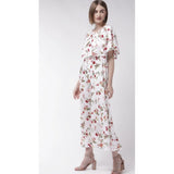Women's white floral crepe half sleeved full length gown