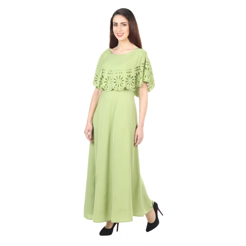 Light green, sleeveless, full length crepe gown