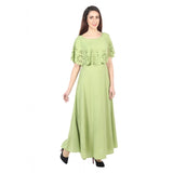 Light green crepe fabric, sleeveless, full length women's gown