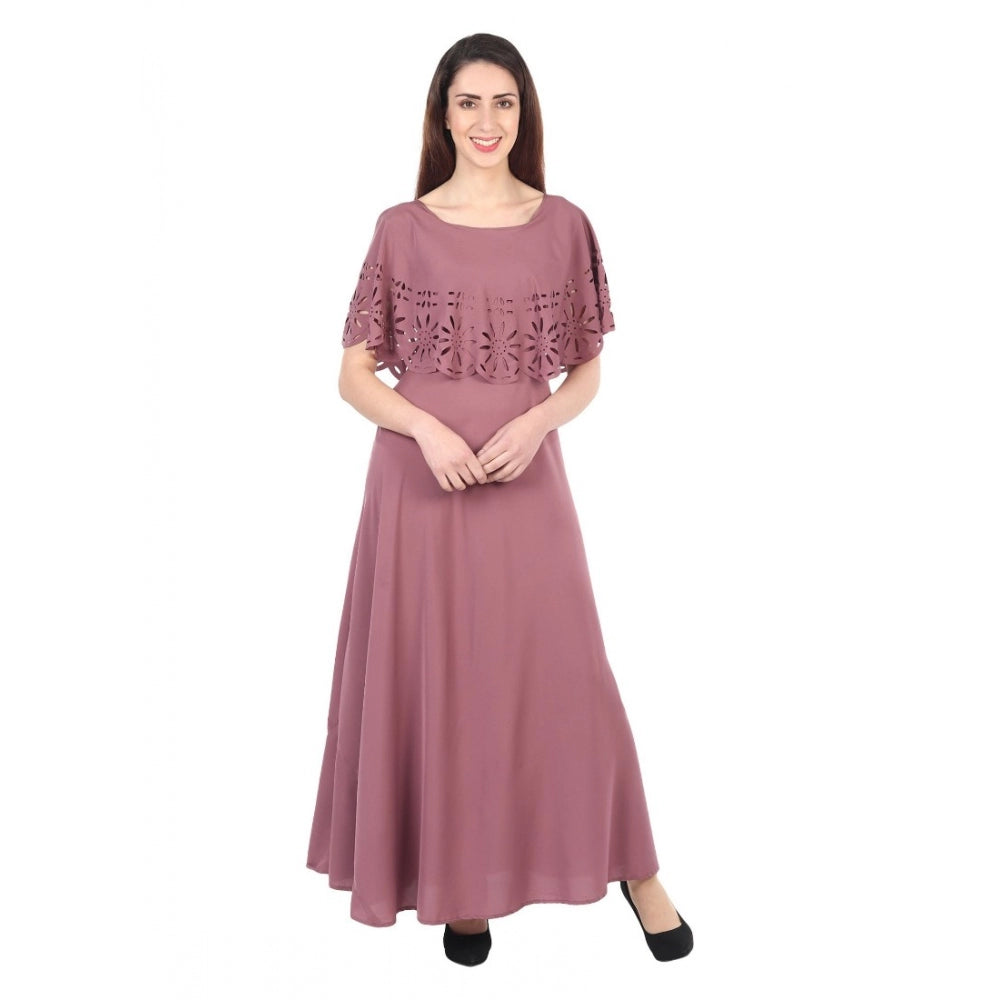 Light brown, crepe, sleeveless, full length gown