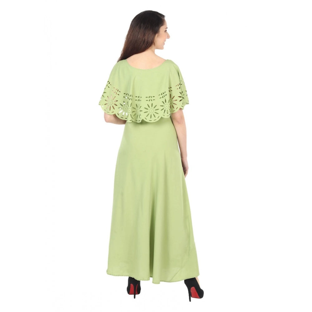 Light green crepe sleeveless full length gown