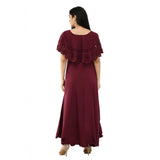 Maroon crepe sleeveless full length dress