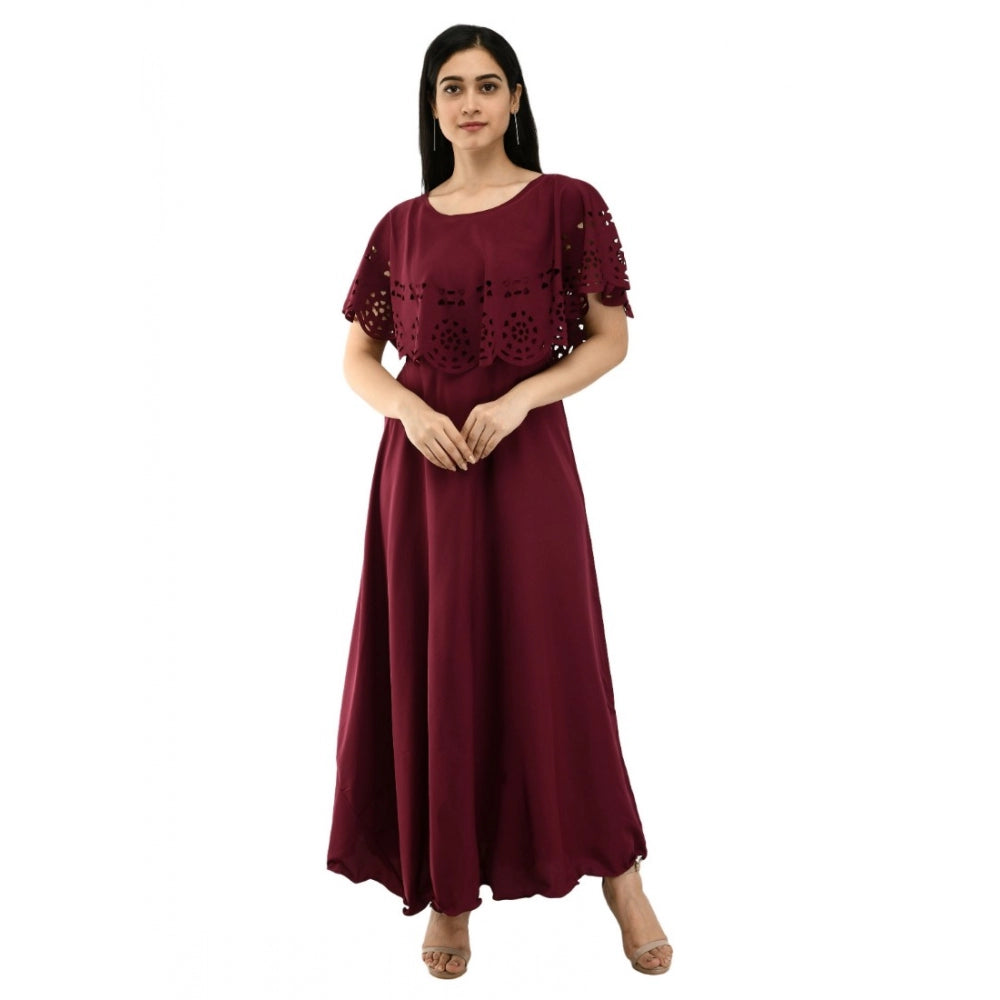 Wine crepe women's sleeveless full length gown