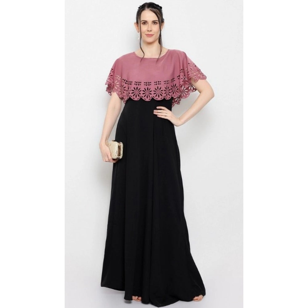 Peach long sleeved crepe women's formal gown