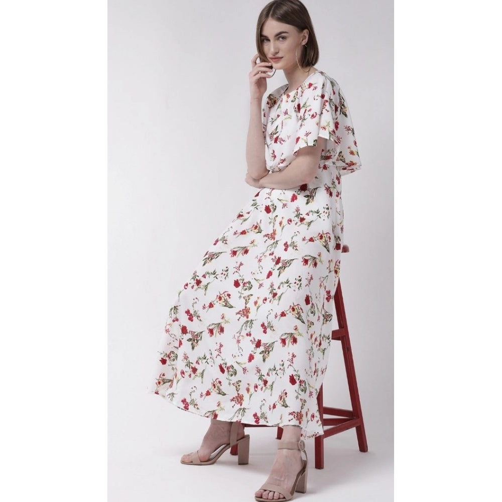 Women's crepe floral half sleeves full length gown