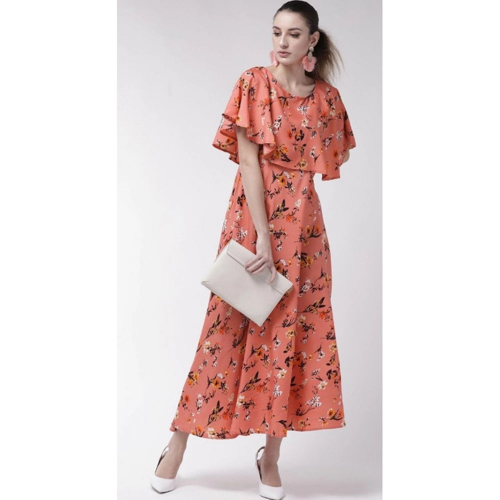 Orange crepe women's long sleeve gown, knee length
