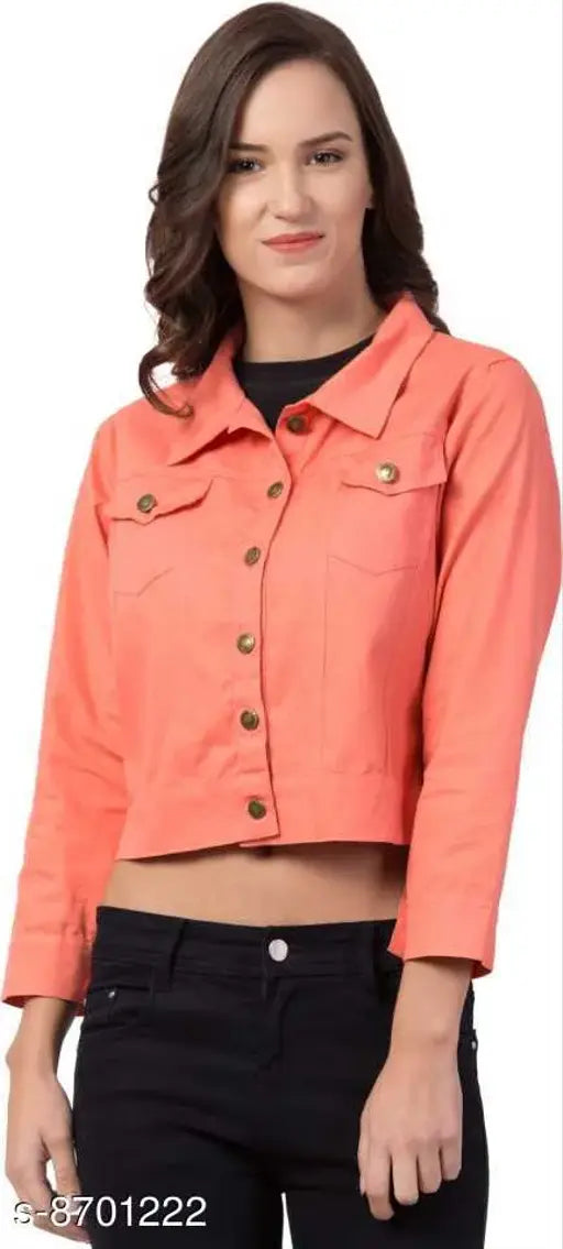 Denim peach solid jacket, long-sleeve, Indian made