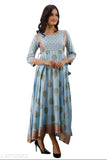 Light blue patterned flared kurta, long sleeves