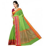 Light green Kota Doria cotton border saree with blouse, casual and festive wear for women