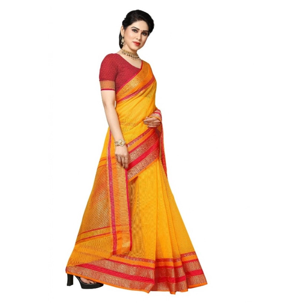 Gold Kota Doria cotton blend saree with blouse (5-6 mtrs), suitable for casual and festive wear for women