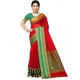 Red Kota Doria cotton blend saree with blouse (5-6 mtrs), ideal for casual and festive wear