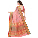 Pink cotton blend Kota Doria woven Butta saree with unstitched blouse (5-6 mtrs), suitable for casual and festive wear, women's traditional Indian apparel on display