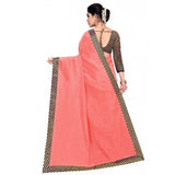 Peach Chanderi cotton lace border saree and blouse (5-6 mtrs), casual and festive wear for women