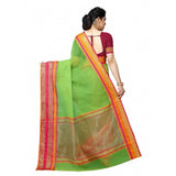 Light green Kota Doria cotton blend saree with blouse (5-6 mtrs), ideal for casual and festive wear