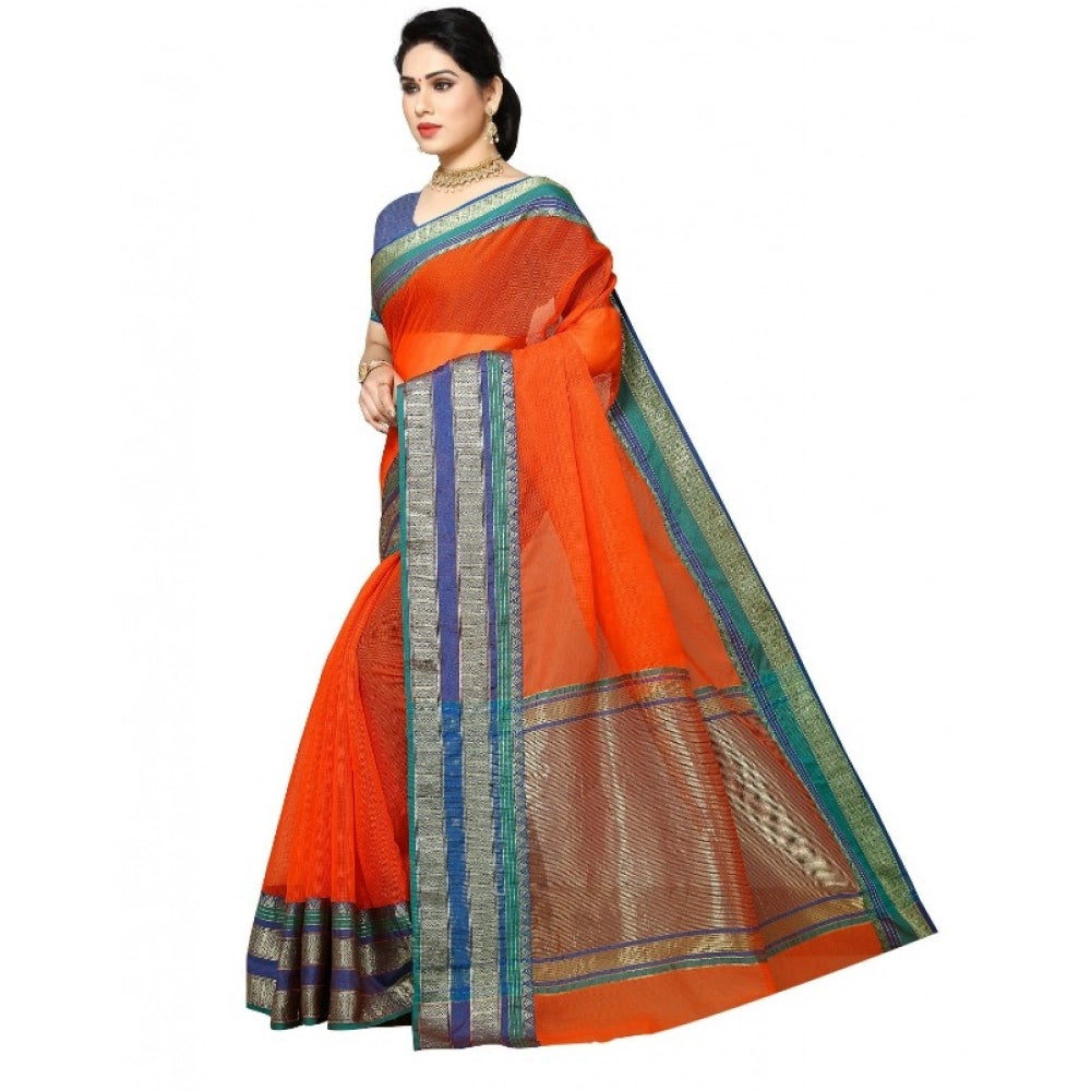 Fanta Kota Doria cotton blend border saree with blouse, ideal for casual and festive wear (5-6 mtrs)